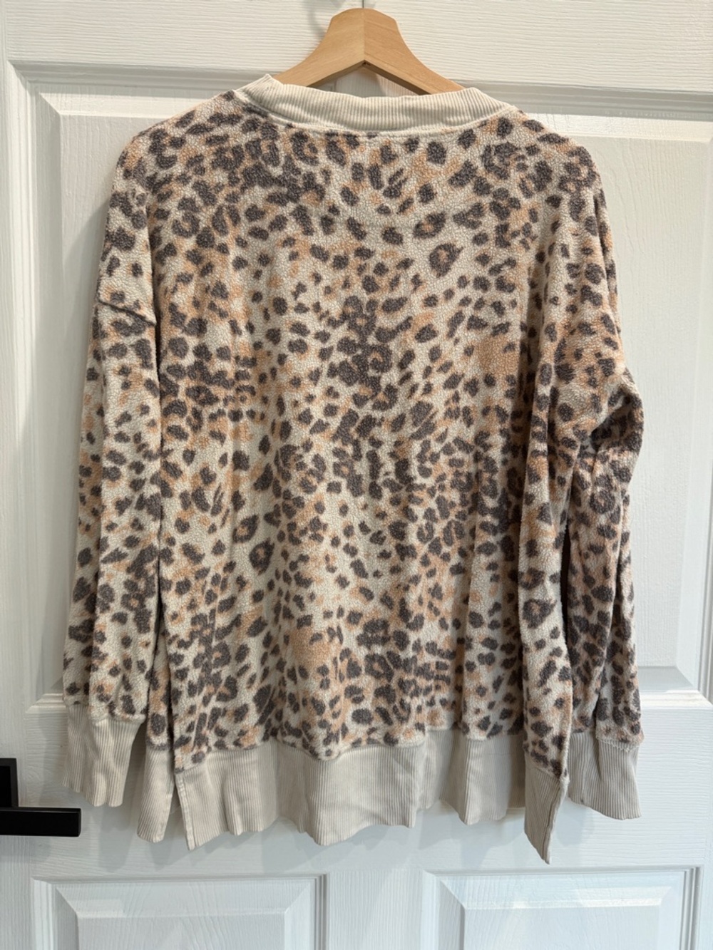 aerie Beige Leopard Print Cozy Sweatshirt - Picture 3 of 3